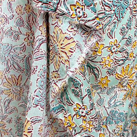 Italian Cotton Lawn Aqua Floral Print Dress Fabric Fiori Aqua Hang