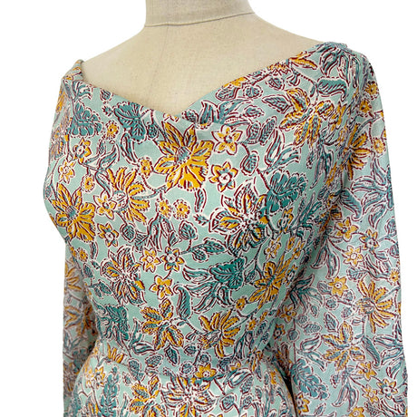 Italian Cotton Lawn Aqua Floral Print Dress Fabric Fiori Aqua Side