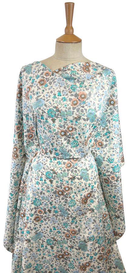Italian Cotton Poplin Blue Floral Print Dress Fabric Vittoria