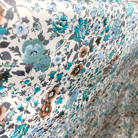 Italian Cotton Poplin Blue Floral Print Dress Fabric Vittoria Drape