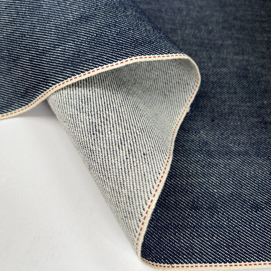 Italian Red Selvedge Denim Ocean Indigo Cotton Heavy Trouser Fabric Fold