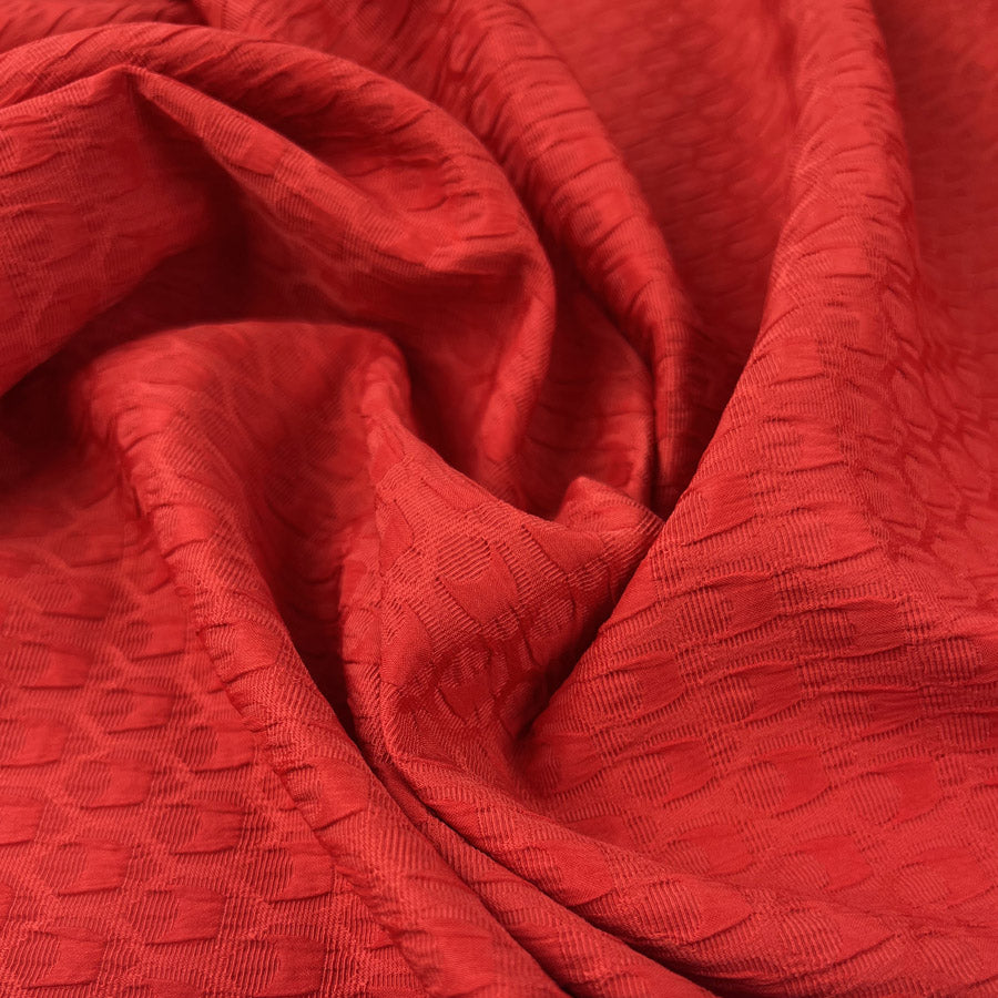 Italian Style Polyester Cotton Elastane Exdesigner Red Brocade Dress Fabric