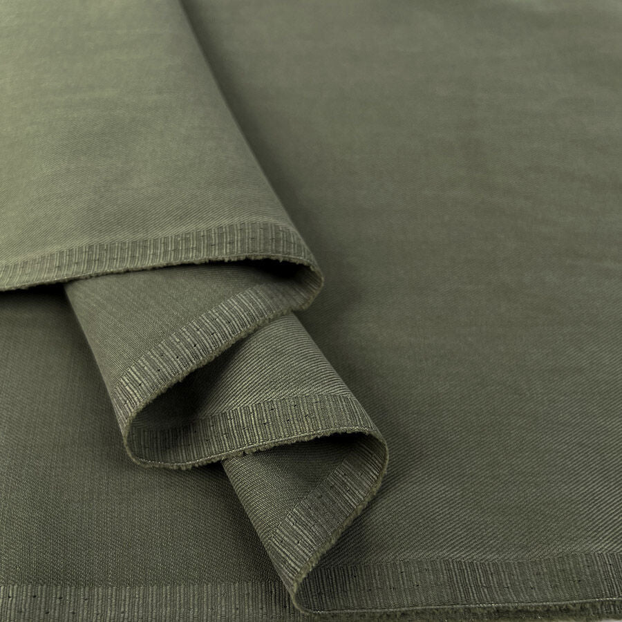 Italian Tencel Twill Olive Soft Lightweight Woven Shirting Fabric Fold