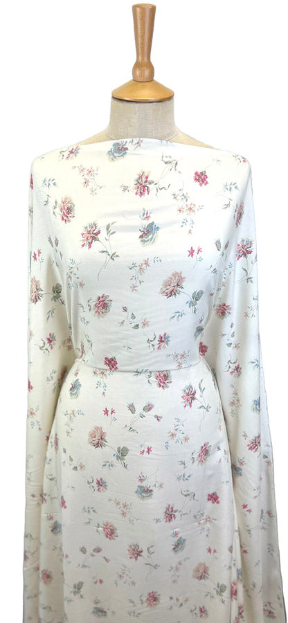 Ivory Floral Print Viscose Dress Fabric Challis Lauren Rose