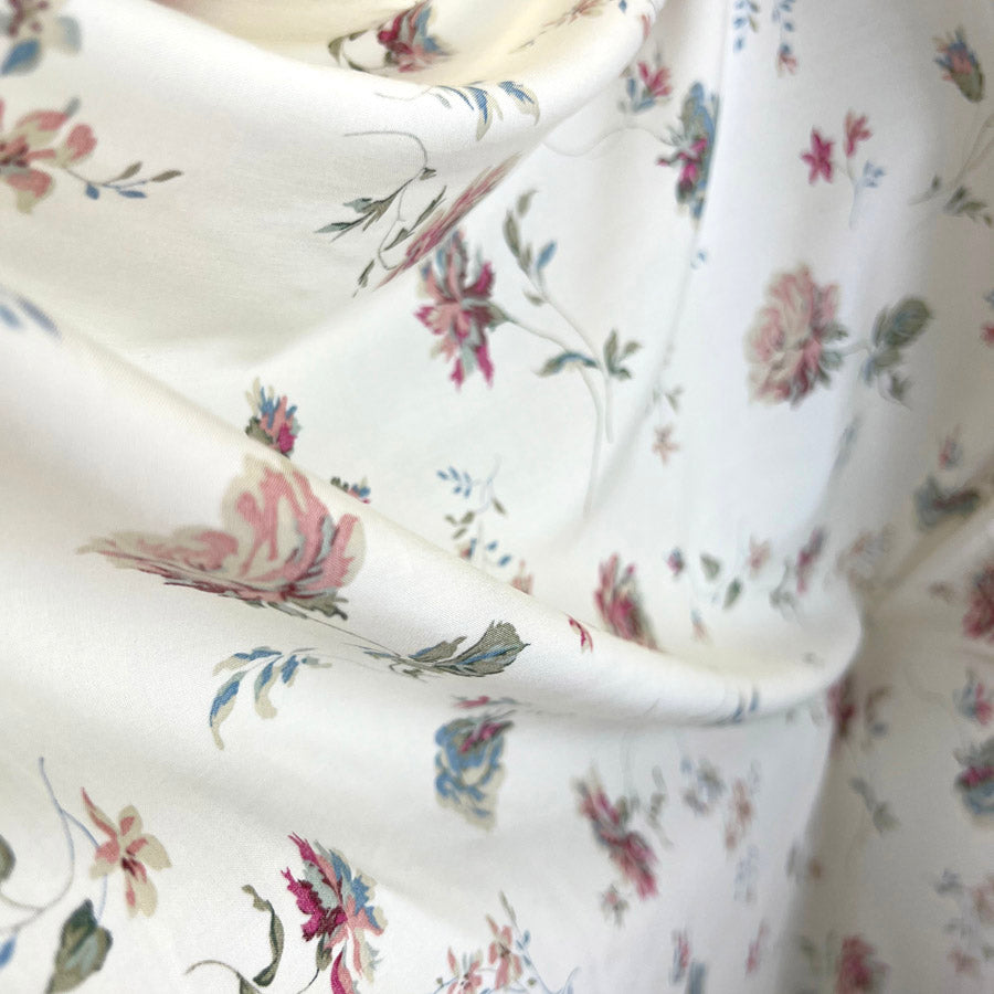 Ivory Floral Print Viscose Dress Fabric Challis Lauren Rose Drape