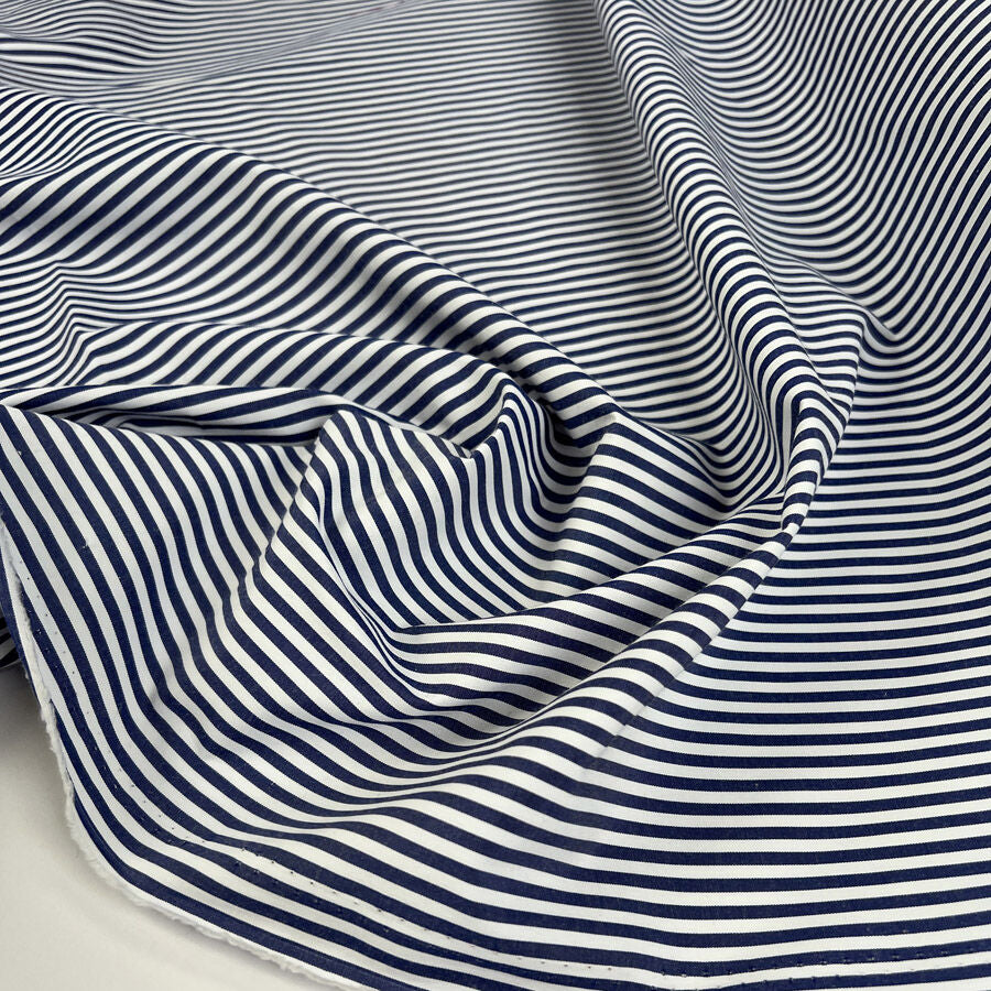 Jack Spratt Navy White Stripe Cotton Nylon Shirting Fabric