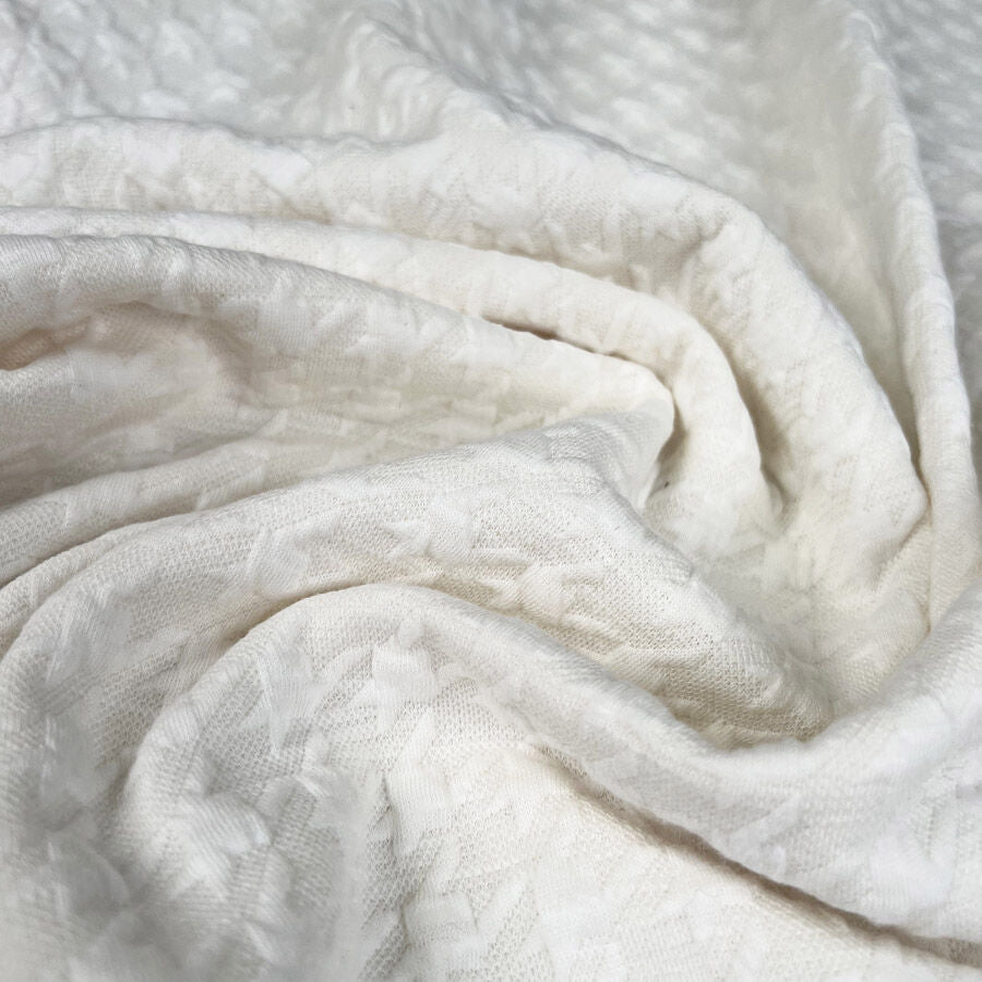 Jacquard Jersey Cream Polyester Viscose Stretch Knit Fabric