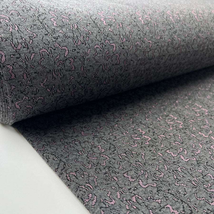 Jacquard Jersey Rose Shadow Polyester Rayon Elastane Grey Pink Floral Stretch Knit Fabric Bolt