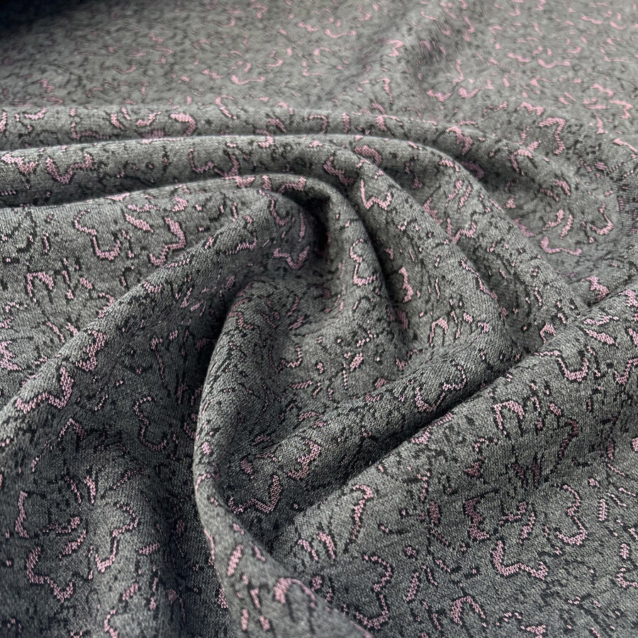 Jacquard Jersey Rose Shadow Polyester Rayon Elastane Grey Pink Floral Stretch Knit Fabric