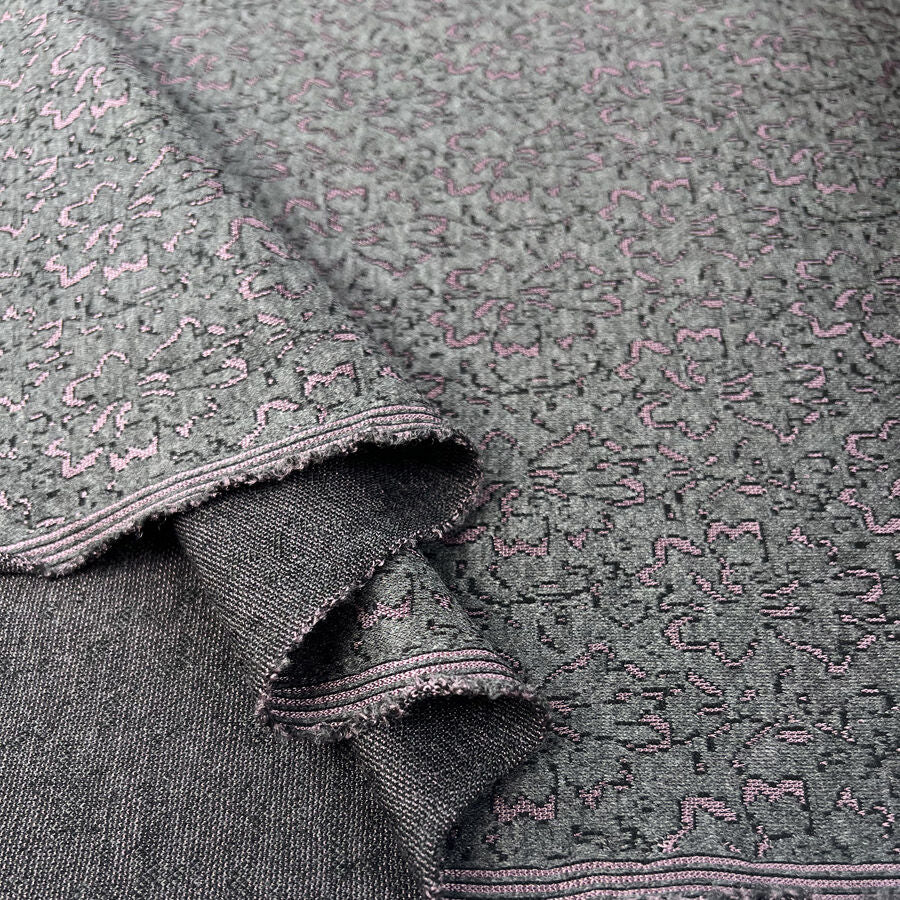 Jacquard Jersey Rose Shadow Polyester Rayon Elastane Grey Pink Floral Stretch Knit Fabric Fold