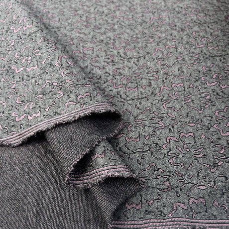 Jacquard Jersey Rose Shadow Polyester Rayon Elastane Grey Pink Floral Stretch Knit Fabric Fold