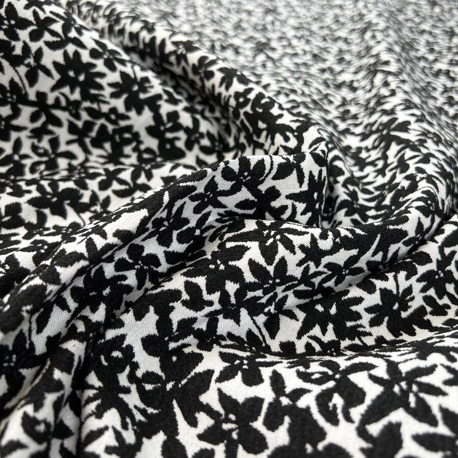 Jacquard Mono Flower Black White Floral Viscose Polyester Elastane Stretch Dress Fabric