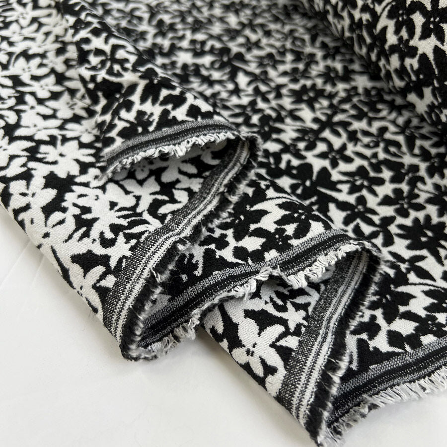 Jacquard Mono Flower Black White Floral Viscose Polyester Elastane Stretch Dress Fabric Fold