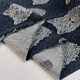 Jacquard Terry Lionsmane Looped Back Cotton Stretch Knit Denim White Fabric Fold