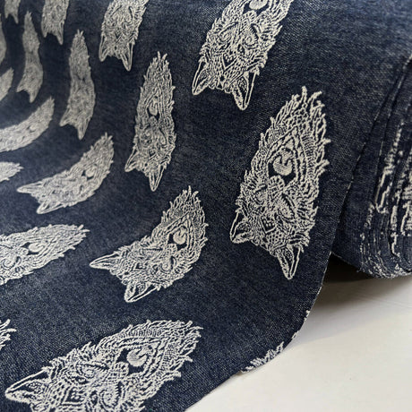 Jacquard Terry Lionsmane Looped Back Cotton Stretch Knit Denim White Fabric Roll