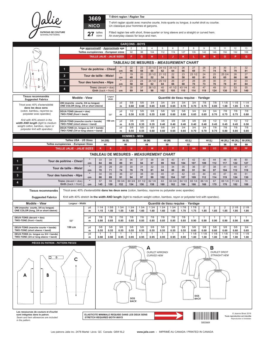 Jalie Nico Raglan Tees Pattern Back