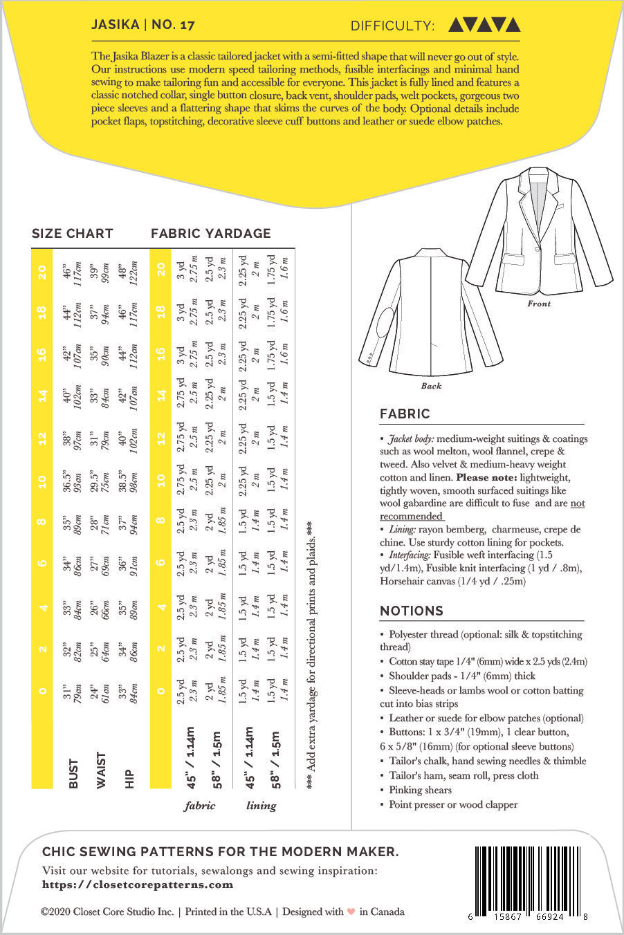 Jasika Blazer By Closet Core Patterns Backcover
