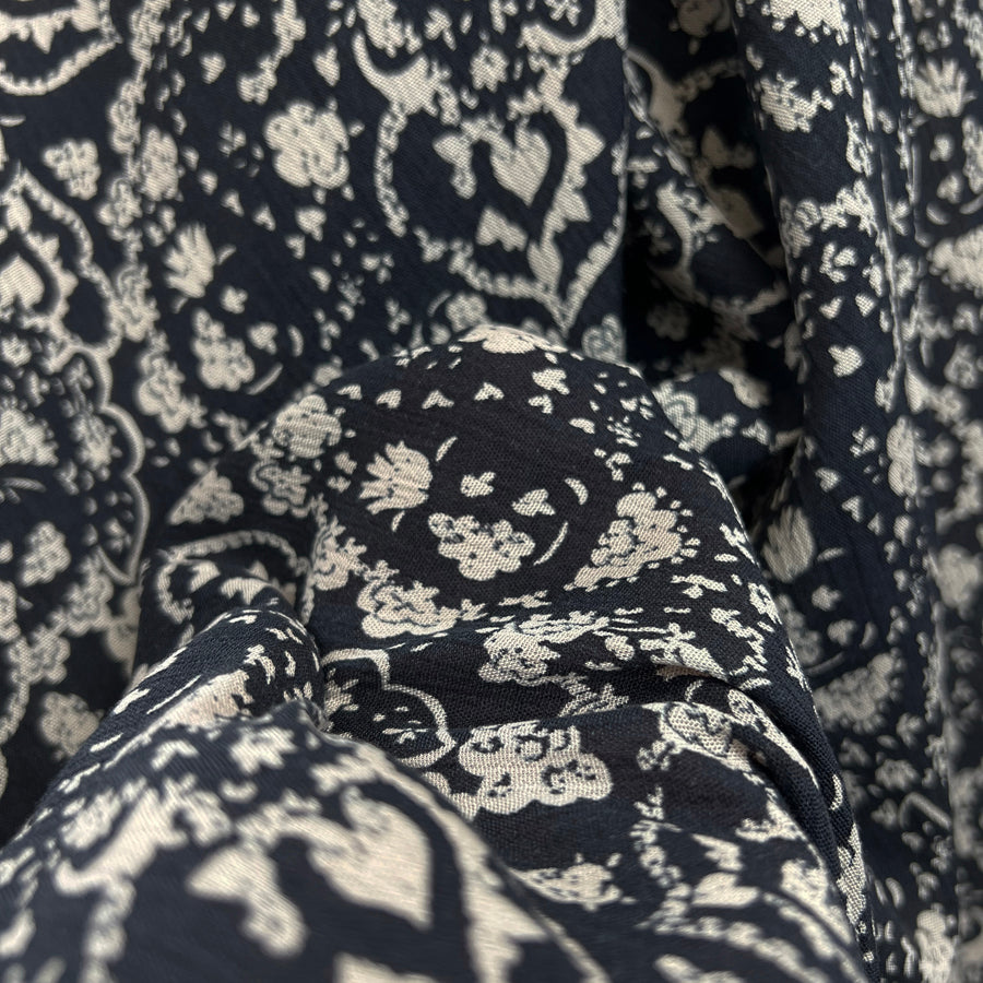 Jeanette Black Cream Abstract Floral Viscose Dress Fabric