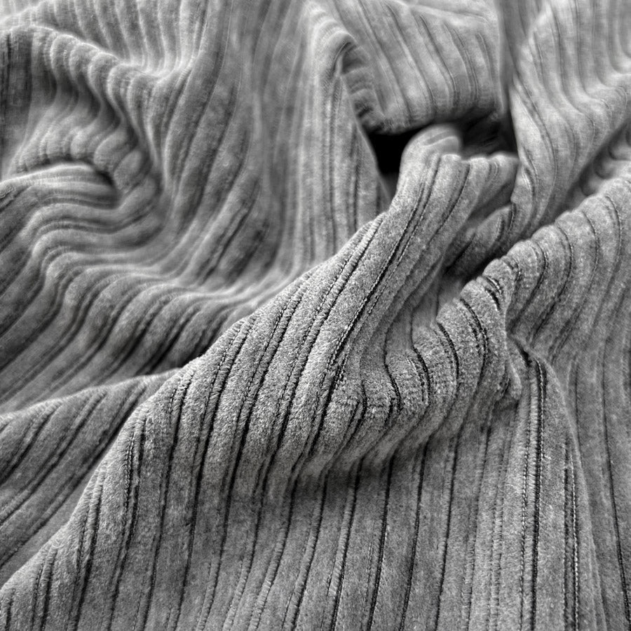 Jersey Corduroy Grey Cotton Polyester Elastane Plush Knitted Dress Fabric