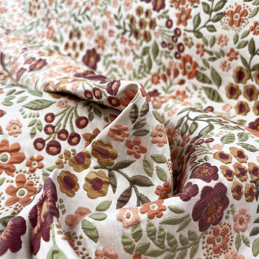 Jess Brocade Floral Polyester Cotton Olive Burgundy Pink Green Woven Dress Fabric