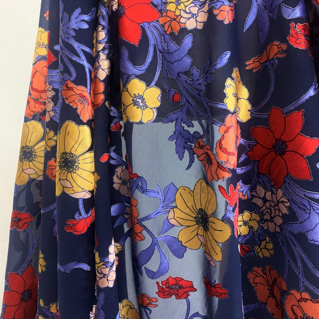 Jk Arian Blue Floral Burned Out Polyester John Kaldor Dress Fabric Close Up Drape Fabric Photo