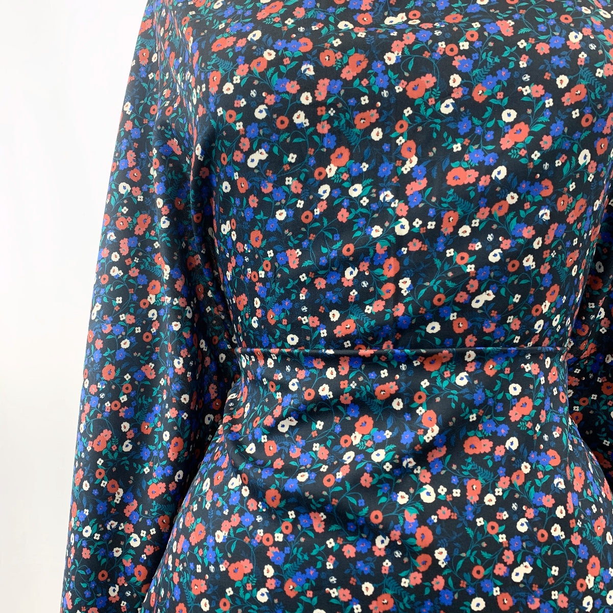 Jk Patricia Black Liberty Style Floral Multicoloured John Kaldor Cotton Sateen Shirting Fabric Close Up