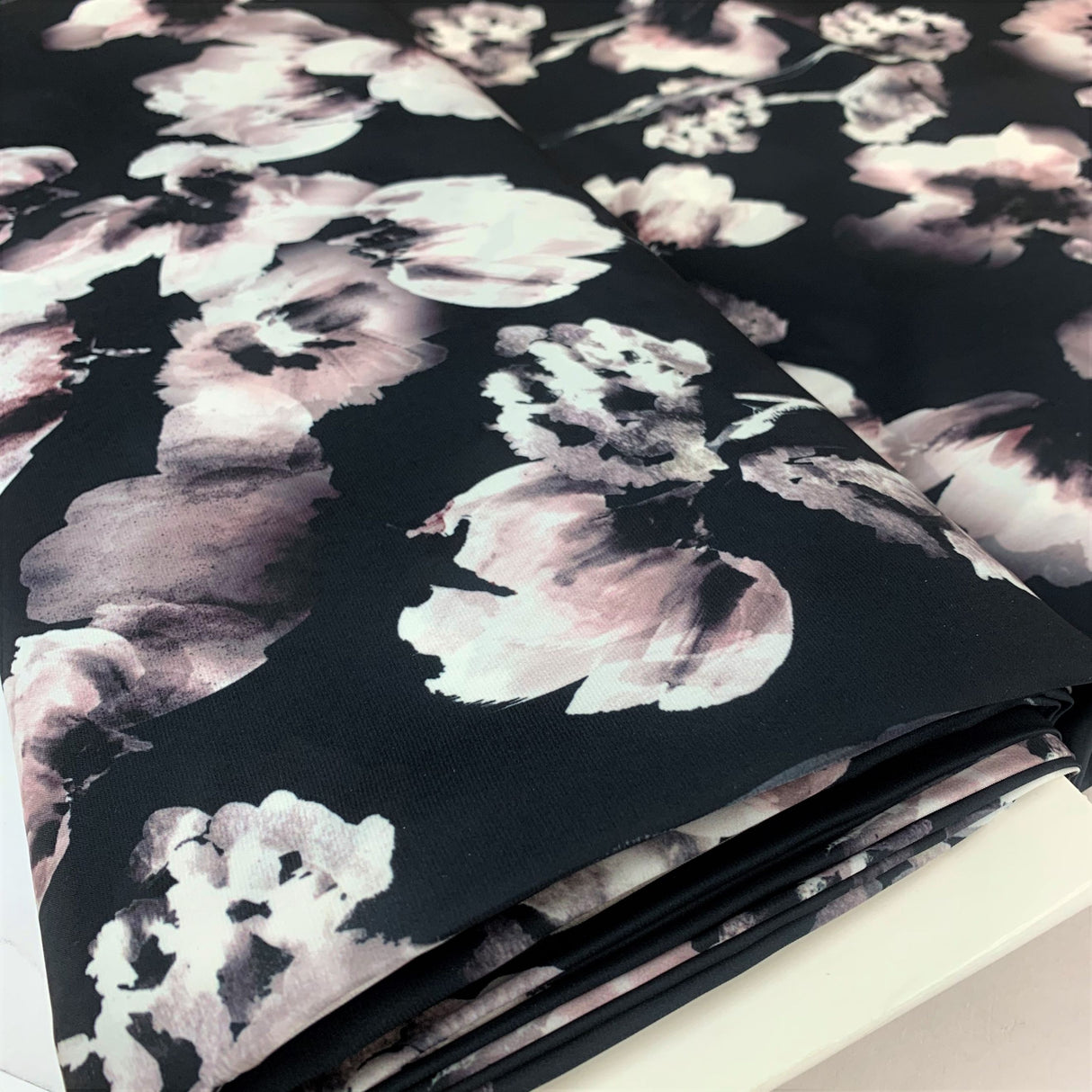 Jk Phoebe Digitally Printed Floral Grey Black Satin Dress Fabric Bolt Fabric Photo