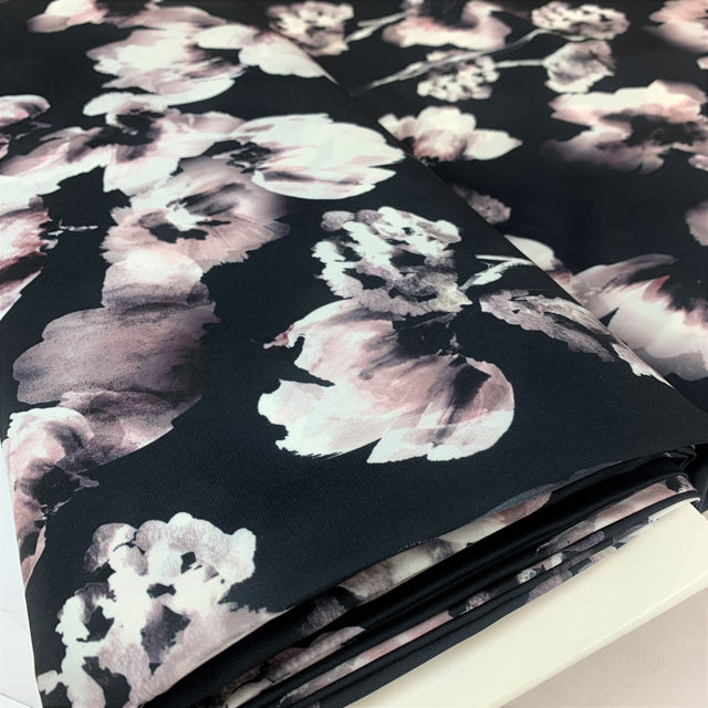 Jk Phoebe Digitally Printed Floral Grey Black Satin Dress Fabric Bolt Fabric Photo