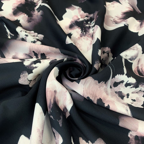 Jk Phoebe Digitally Printed Floral Grey Black Satin Dress Fabric Close Up Drape Fabric Photo 2
