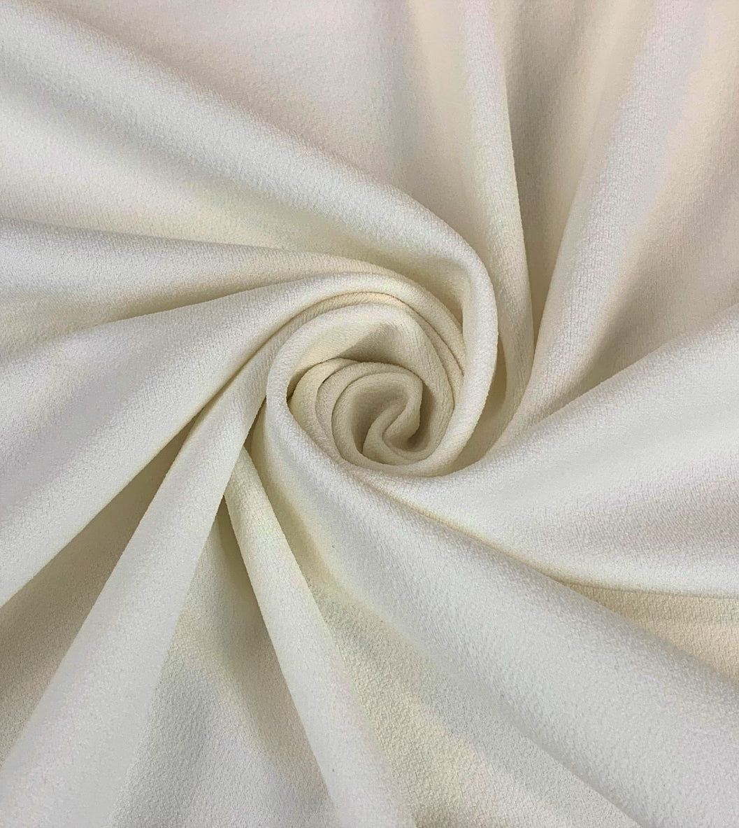 Jk Scuba Crepe Ivory Polyester Scuba Knitted Stretch Crepe Fabric Close Up Fabric Photo