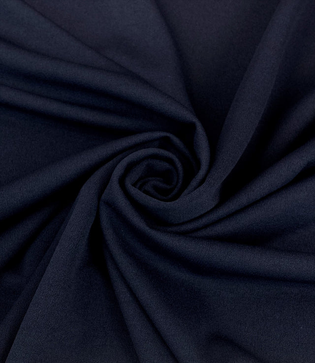 Jk Scuba Crepe Navy Polyester Scuba Knitted Stretch Crepe Fabric Close Up Drape Fabric Photo