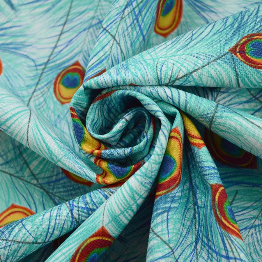 John Louden True Craft Peacock Twerk Turquoise Cotton Fabric Cud
