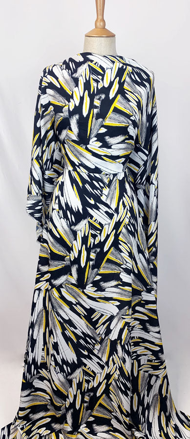 John Kaldor Black And Lemon Abstract Viscose Fabric Beatrice Dress