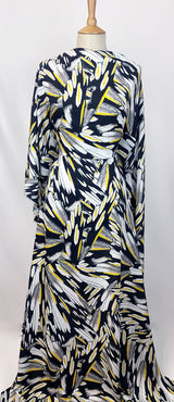 John Kaldor Black And Lemon Abstract Viscose Fabric Beatrice Dress