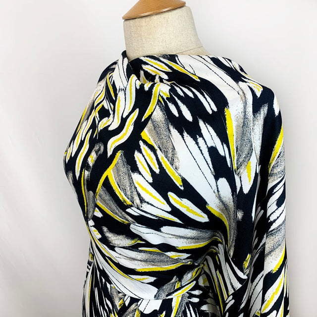 John Kaldor Black And Lemon Abstract Viscose Fabric Beatrice Side
