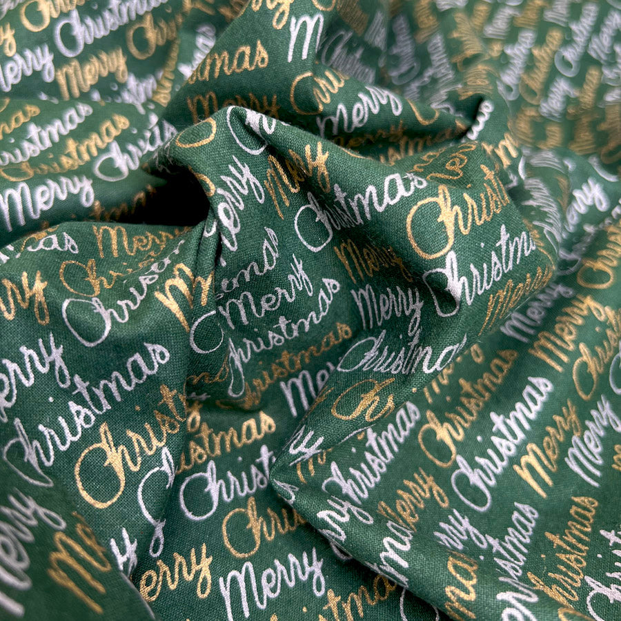 John Louden Merry Christmas Cotton Fabric Jl Christmas Greetings Green