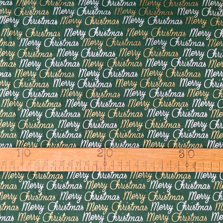 John Louden Merry Christmas Cotton Fabric Jl Christmas Greetings Green Ruler