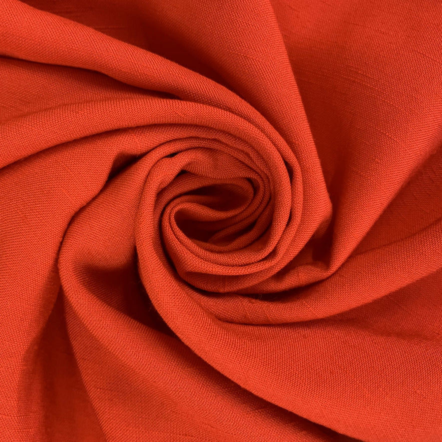 Joker Flame Orange Poly Cotton Linen Look Suiting Fabric Close Up Drape Fabric Photo