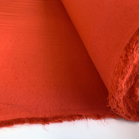 Joker Flame Orange Poly Cotton Linen Look Suiting Fabric Close Up Roll Fabric Photo