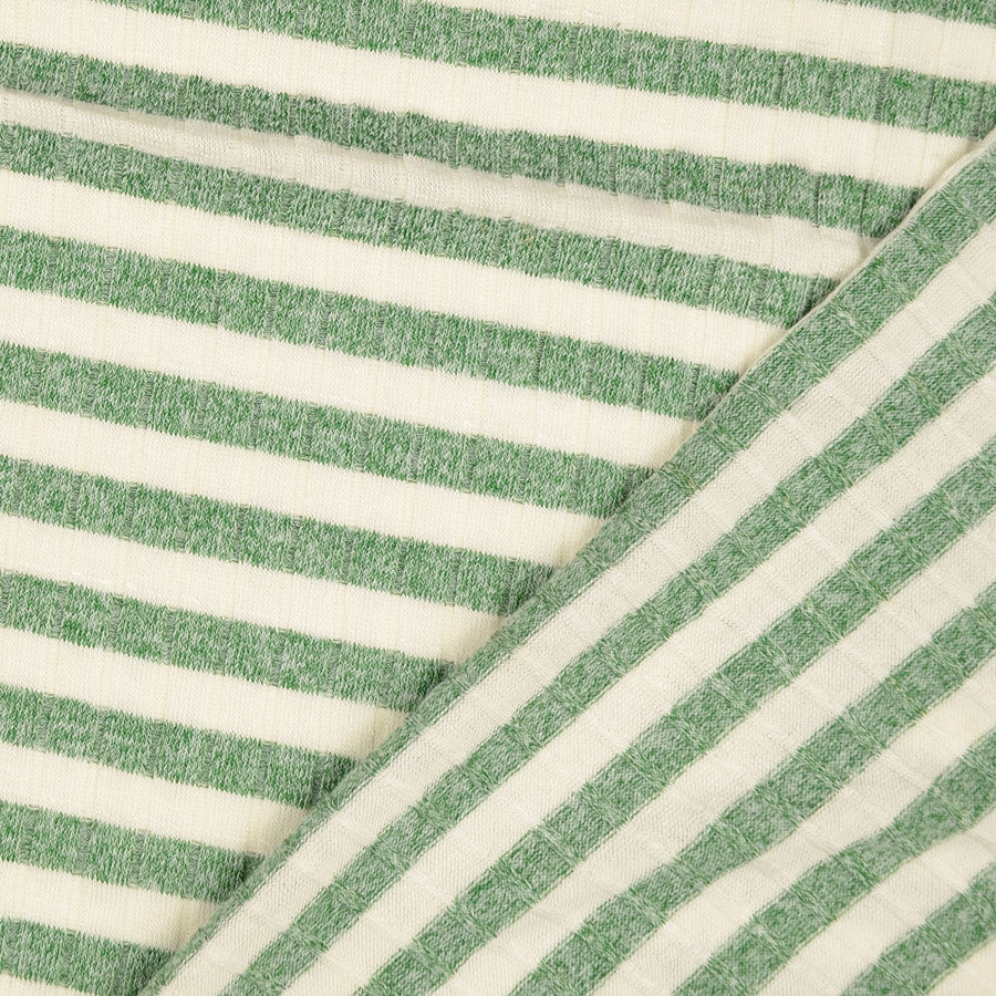 Jolly Jersey Green Viscose Polyester Elastane Striped Knitted Ribbed Fabric Fold