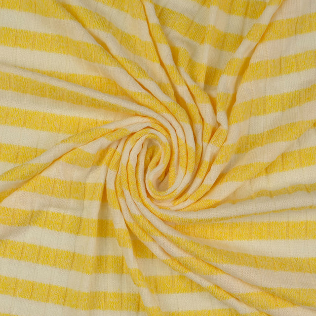 Jolly Jersey Yellow Viscose Polyester Elastane Striped Knitted Ribbed Fabric Twist
