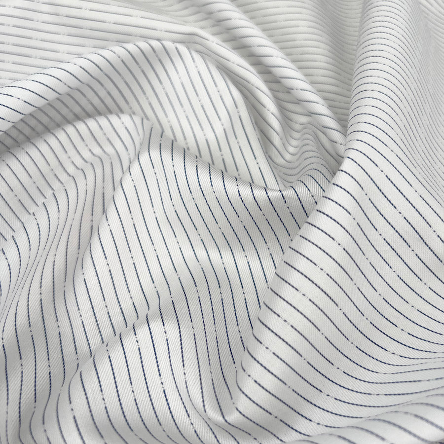 Jump Ship Italian Cotton Shirting Fabric Navy White Stripe Fabric