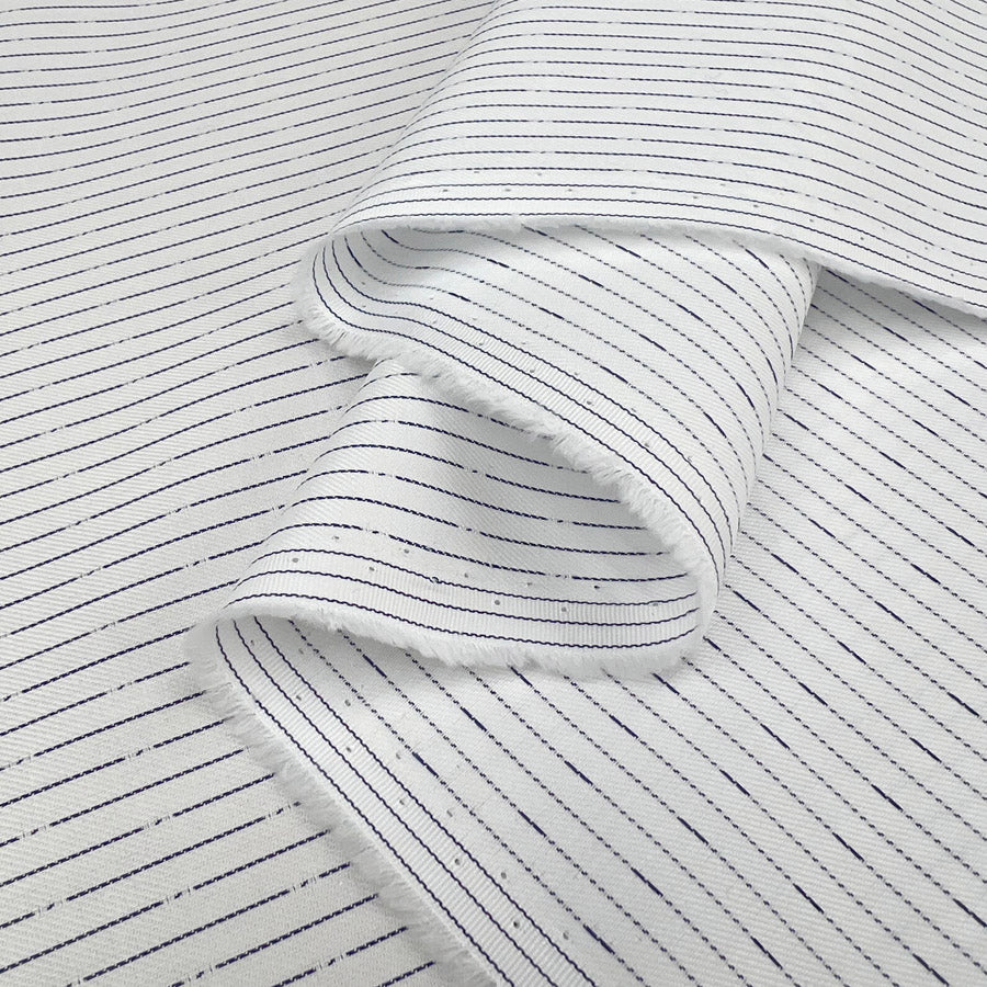 Jump Ship Italian Cotton Shirting Fabric Navy White Stripe Fabric Fold