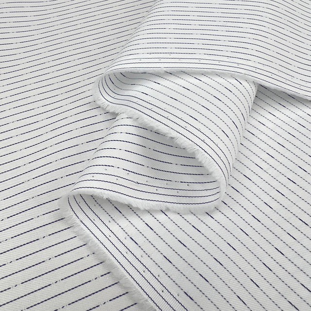 Jump Ship Italian Cotton Shirting Fabric Navy White Stripe Fabric Fold