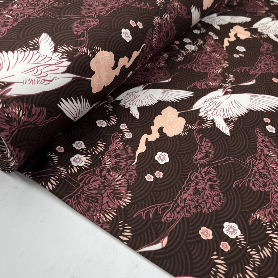Kiki Pink Polyester Elastane Oeko Tex Stretch Knitted Bird Print Yoga Fabric Bolt