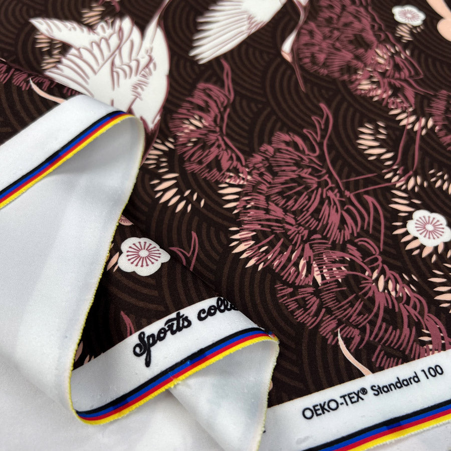 Kiki Pink Polyester Elastane Oeko Tex Stretch Knitted Bird Print Yoga Fabric Fold