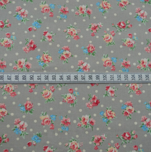 Kitson Wedgewood Grey Grey Beige Floral Solid Cotton Quilt Craft Fabric S