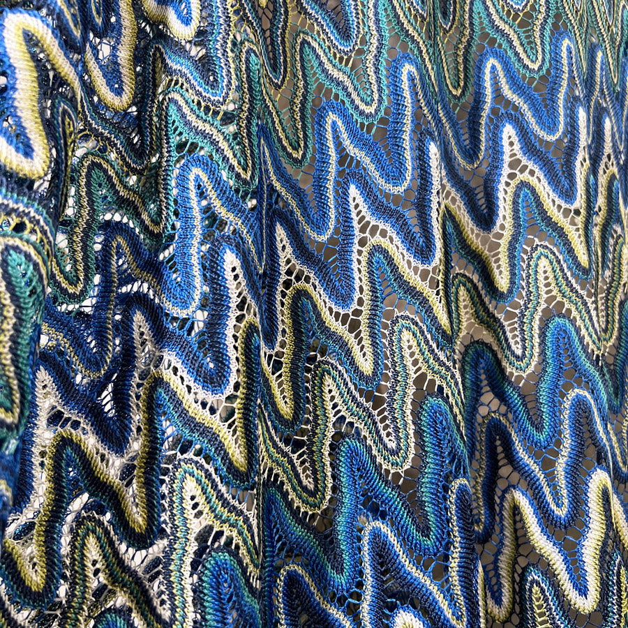 Knots Of Elegance Blue Polyester Crochet Lace Zigzag Dress Fabric