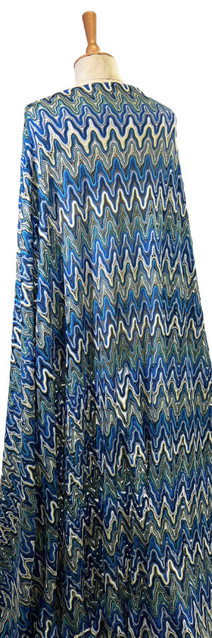 Knots Of Elegance Blue Polyester Crochet Lace Zigzag Dress Fabric Mannequin