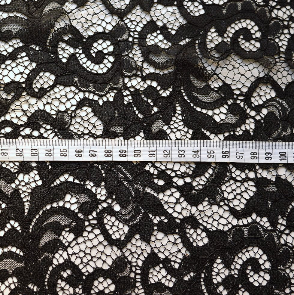 Lace Black Black Floral Corded Polyester Lace Dress Fabric S